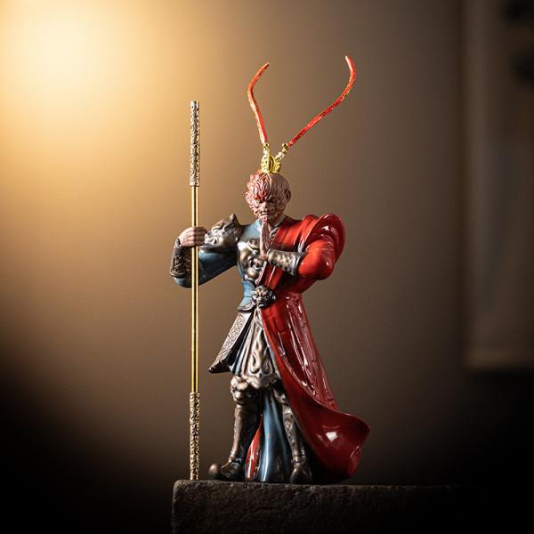 Contemporary Design Indoor Decor Sculpture Black Myth Wukong Ceramic LED Light