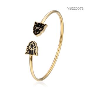 Quality 18k Gold Stainless Steel Open Bangle Bracelet Black Leopard Enamel Bangles wholesale