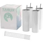 Skinny 20 OZ Straight Stainless Steel White Tumbler With Metal Straw For Heat