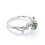 Nature Inspired Natural Green Moss Agate Solitaire Engagement Ring Forest Ring