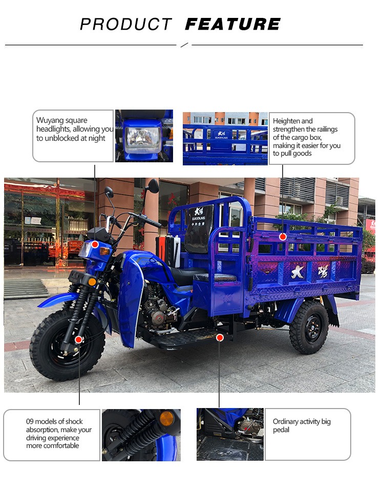 Customized 175cc Water Cooling Motorized Tricycle for Farming and Cargo Transportation
