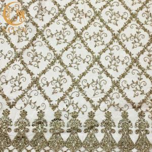 Quality 55 Inch African Gold Beaded Glitter Sequins Embroidery Polyester wholesale