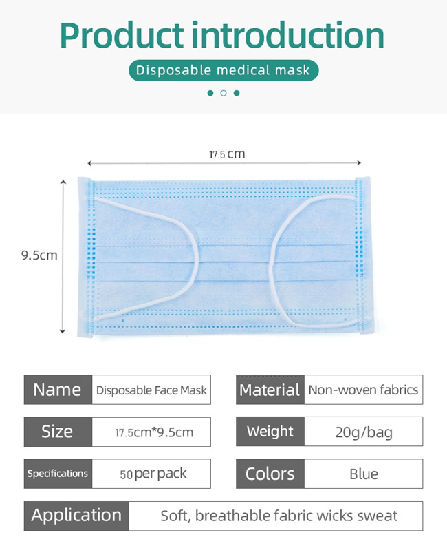 3ply Face Mask Disposable Adjustable Blue Earloop Face Mask