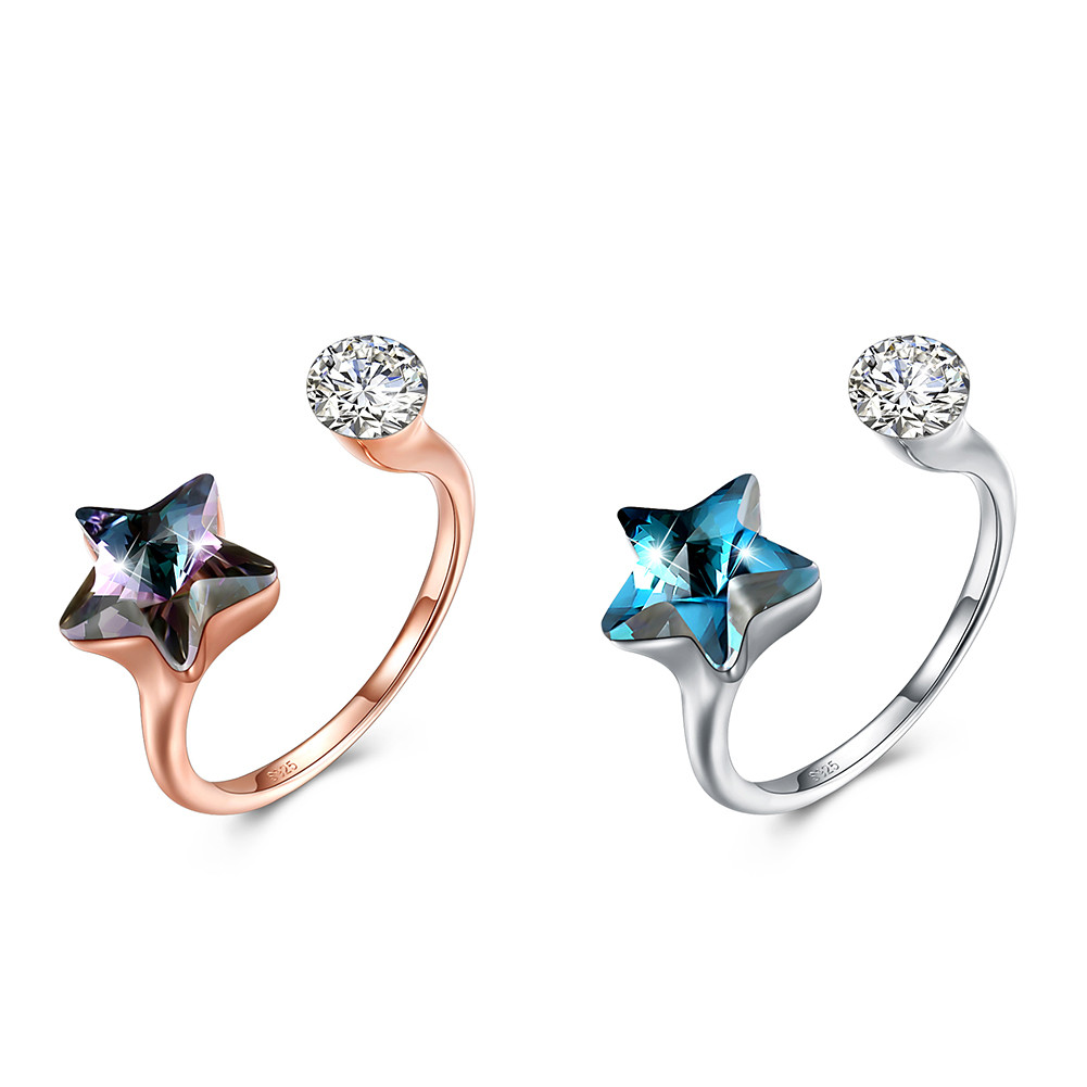 10x17mm 3.23g 925 Sterling Silver Rings Platinum Plated Star Diamond Ring SGS