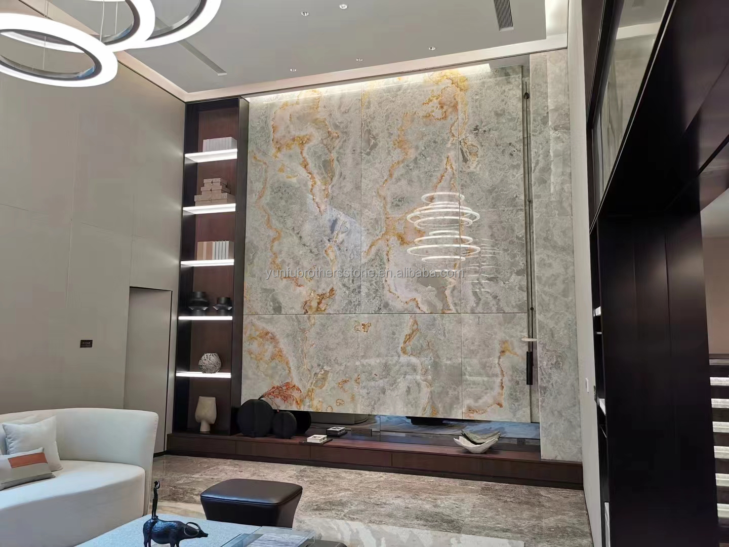 Gold and Blue Onyx Marble Stone for Hotel Floor Luxury Natural Stone Jade Slab Design