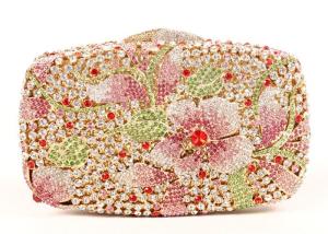 Quality Elegant Bling Women Clutch Gold Purse With Flower Rhinestone Crystal wholesale