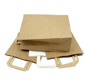 Quality Flat Handles Reusable Kraft Paper Carry Bags Shopping Restaurant Takeaway Paper Bags wholesale