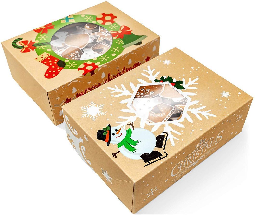 Wholesale Stock Decoration Christmas Festival Gift Box Packaging Package Paper Kraft Fold Packing Boxes for Chocolate Cake Bakery Dessert Food