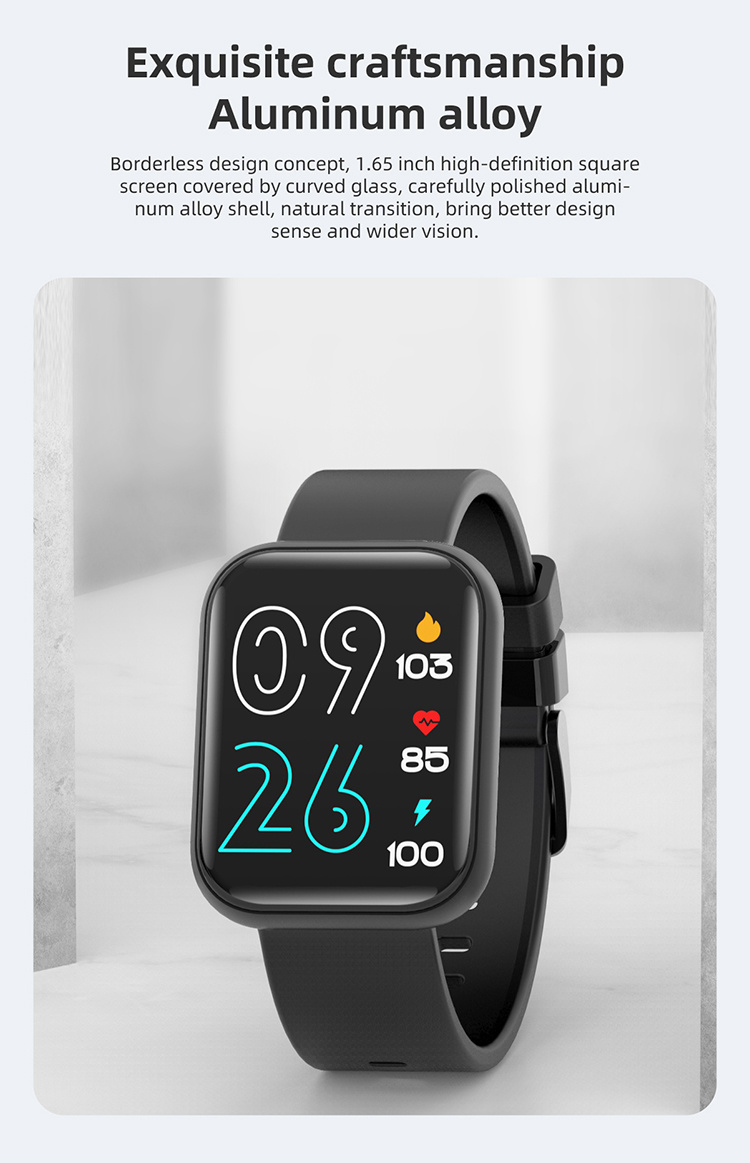Body Temperature Blood Oxygen Test Magnetic Charging Cable Square Screen 1.65 Aluminum Alloy Shell P85 Smart Watch Wristband