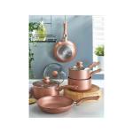 5 Pieces Marble Effect Die Cast Aluminum Non Stick Rose Pink Gold Cookware Sets