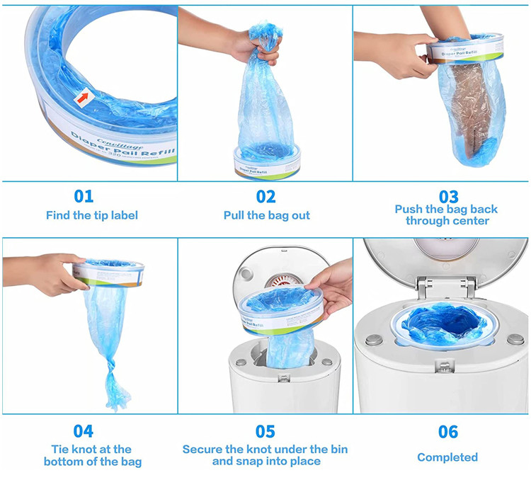 Waterproof Disposable Nappy Sacks , Odm 20mic Nappy Bag Refill
