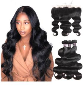 Quality 10'' Virgin Human Hair Extensions For Lady / Body Wave Bundles With Lace Frontal wholesale
