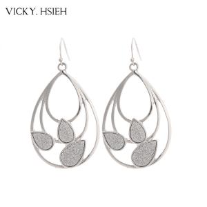 Quality VICKY.HSIEH Rhodium Tone Triple Loop Leaf Drop Earrings wholesale