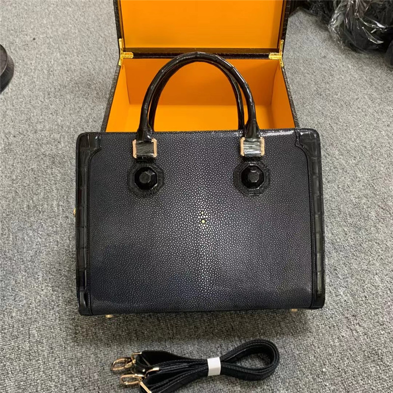 Authentic Real True Stingray Skin Businessmen Passcode Briefcase Genuine Crocodile Leather Male Top-handle Handbag