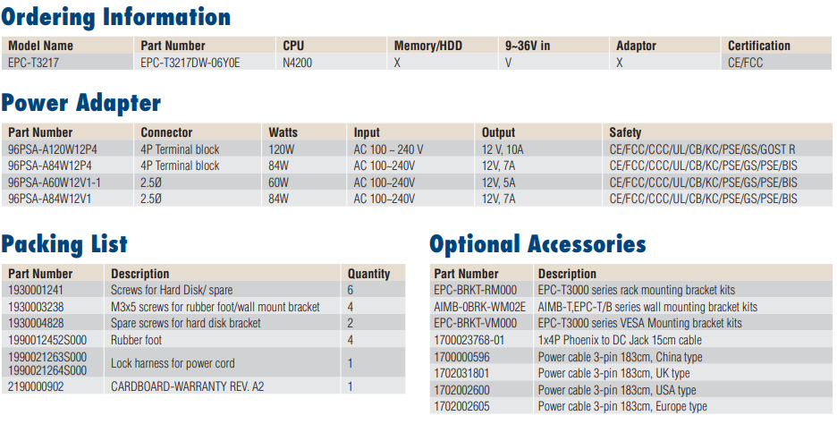 -Advantech- Embedded PCs EPC-T3000 Series EPC-T3217 EPC-T3285