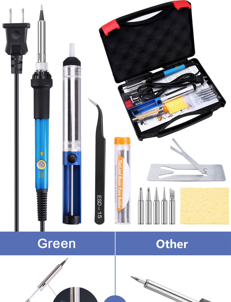 Wire Soldering Iron Kit / Tool Adjustable Temperature 60W For Welding Green K016