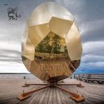 Gold Stainless Steel Egg Sculpture Metal Abstract Geometric Egg Outdoor Sauna
