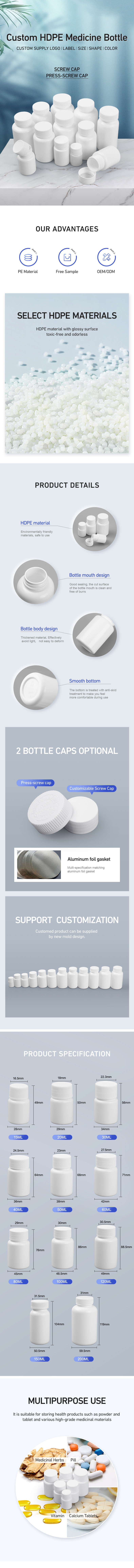 HDPE Matte Pharmacy Pill Bottle 15ml To 200ml Plastic Capsule Bottle