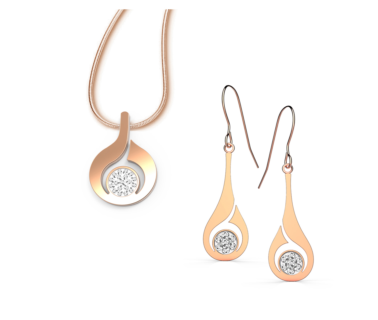 Fashion Rose Gold Stainless Steel Jewelry Set Gold Plated Ring And Pendant Set