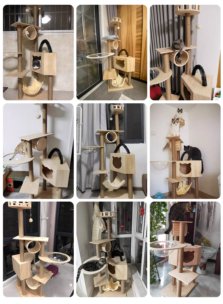 Wooden Large Scratcher Houses Tower Cats Tree Made of Sisal Fabric and Wood Board for Custom Sizes
