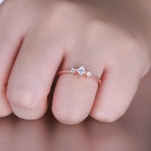 Quality Trendy Ring for Women 925 Sterling Silver Moonstone Ring Rose Gold Plated Princess Cut Dainty Engagement Ring wholesale
