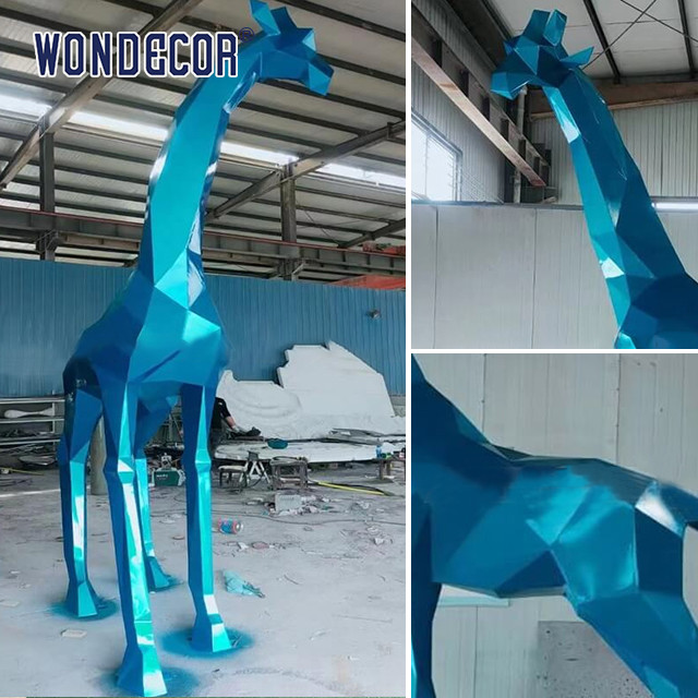 Intricate Forged Metal Sculpture Geometric Giraffe