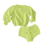 Relaxed Fit 2 PCS Knit Wear Puff Sleeves Sweater Drawstring Knit Shorts 100%