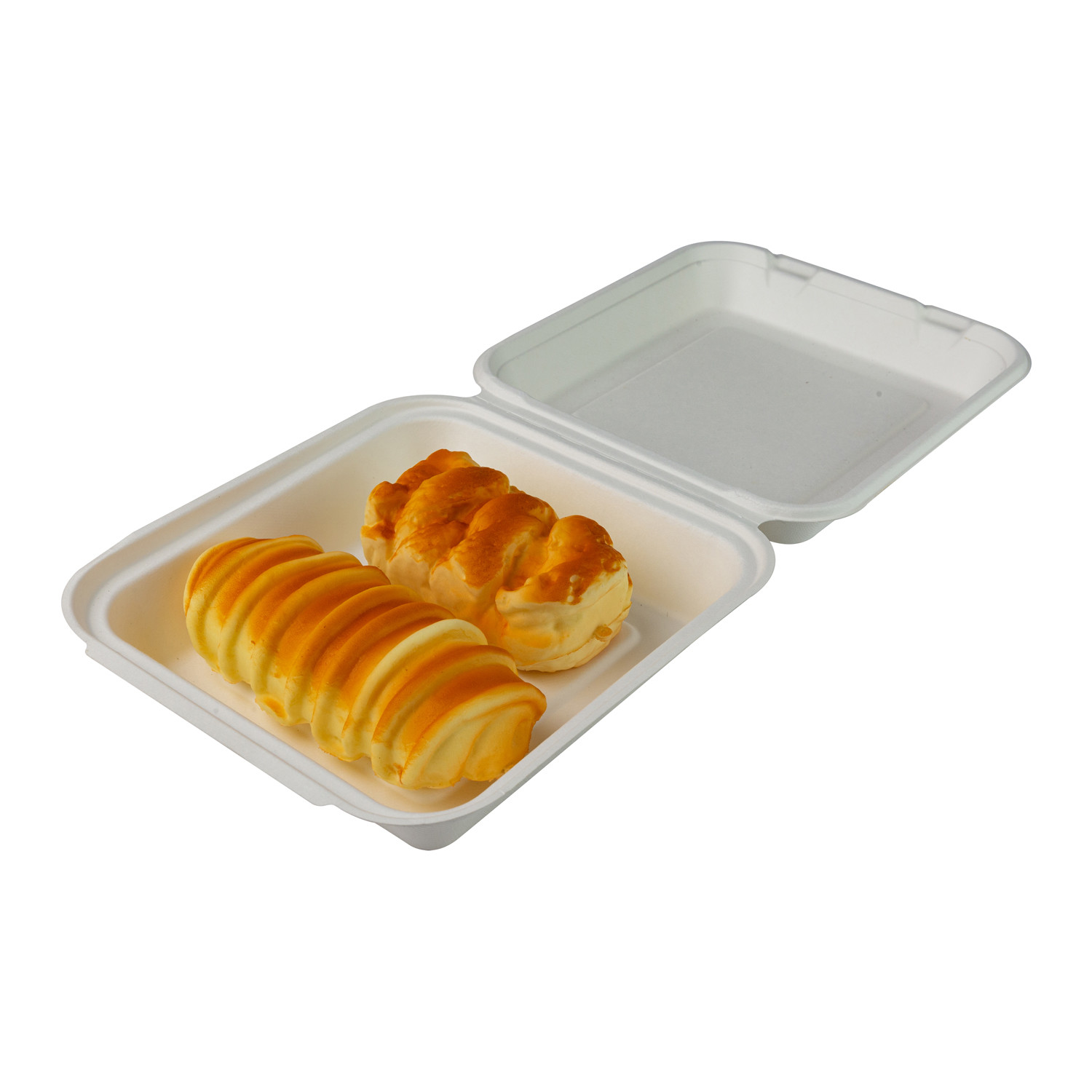 6x6 inch Biodegradable Clamshell Boxes , Bagasse Hamburger Box