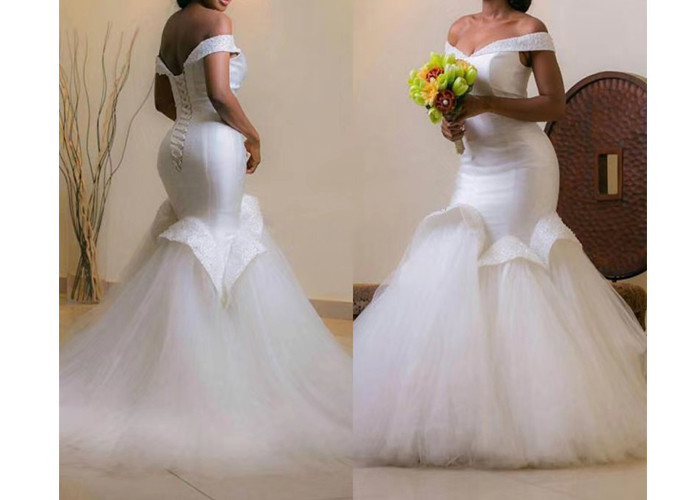 Beading Long Tail Tulle Mermaid Bridal Gowns Of Africa Style Ropes Back Style