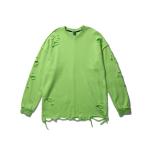 Hip Hop Round Neck Sweatshirt Cotton Blank Long Sleeve Distressed Unisex