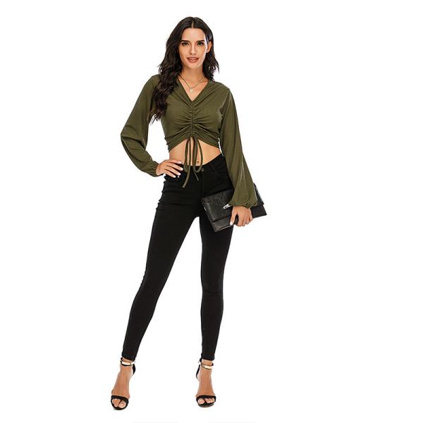 Small Batch Clothing Women's High Waist V Neck Thin Versatile Long Sleeve Shorts