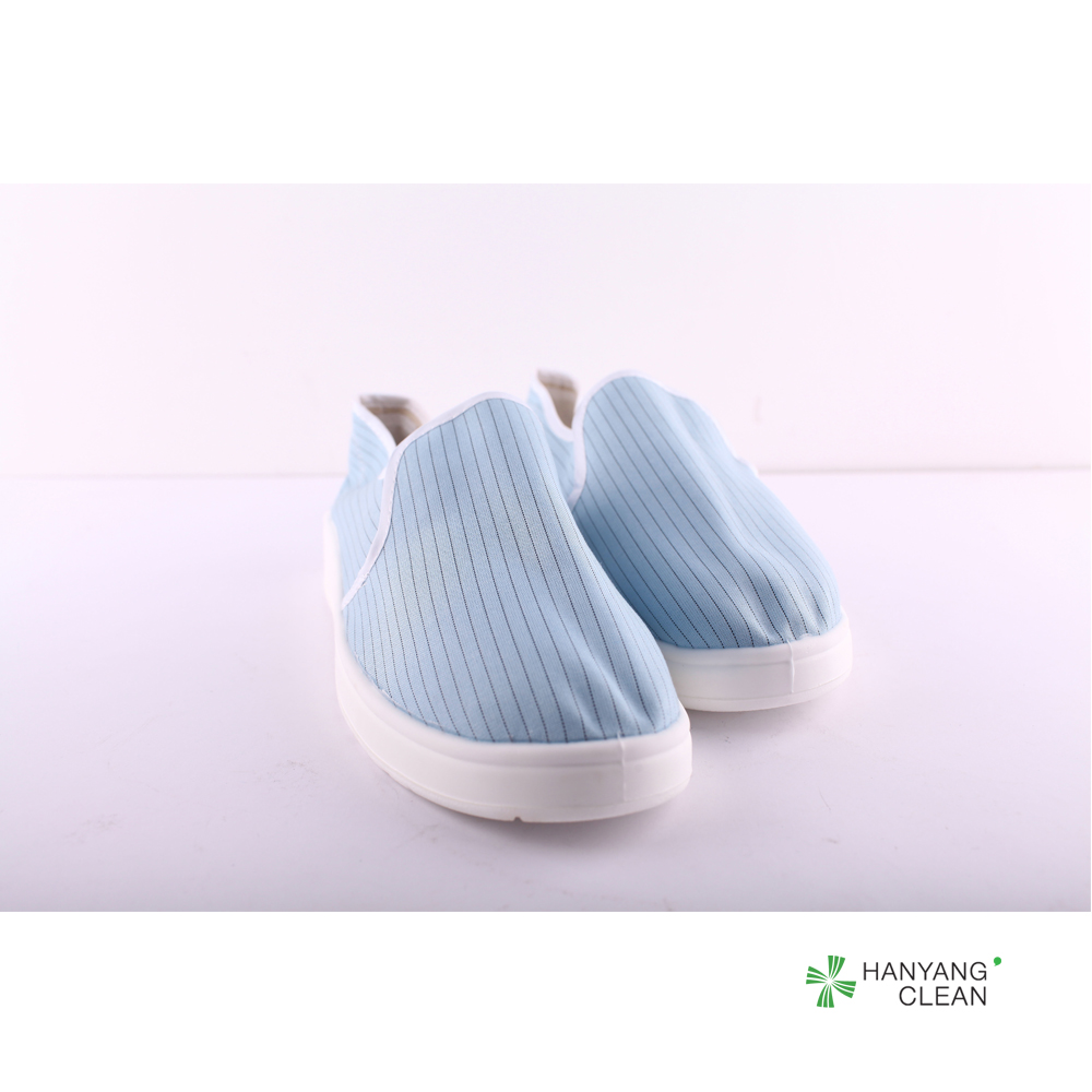 Cleanroom stripe blue canvas PVC sole anti slip shoe esd antistatic lab shoes for pharmaceutical factory