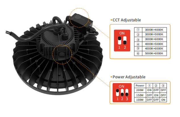 320mm IP65 rating High Bay Dimmable Led Lights Dual DIP Switch