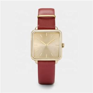 Quality 20ATM Red Leather Watch Minimalist Square Face Leather Strap Watch wholesale