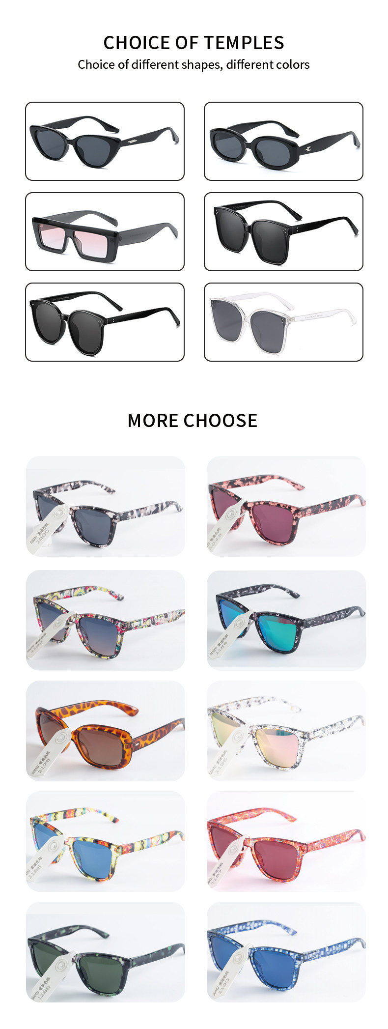 Various Shapes Custom Sunglasses Frame Fashion UV 400 Protection