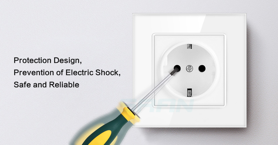 Power Socket,16A EU Standard Electrical Outlet 86mm * 86mm white Crystal Glass Panel wall socket