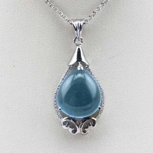 Quality Fashion 12mmx15mm Pear Blue Cubic Zircon Pendant Necklace (PSJ0398) wholesale