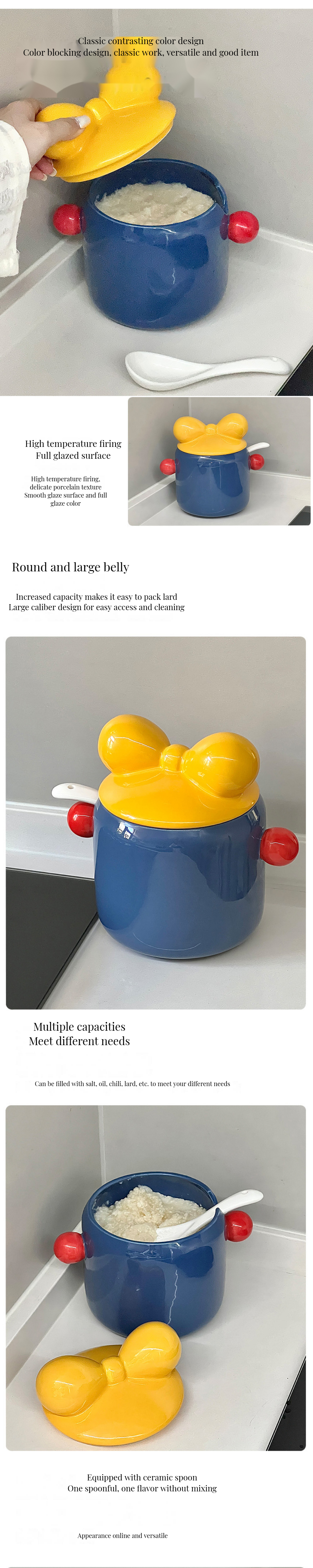 Functional Ceramic Piggy Bank for Kitchen Storage and Printed Spice Condiments Holder