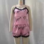 Ladies Cute Heart Print Sleepwear Leisure Wear Lingerie Shorts Pajama Sets For
