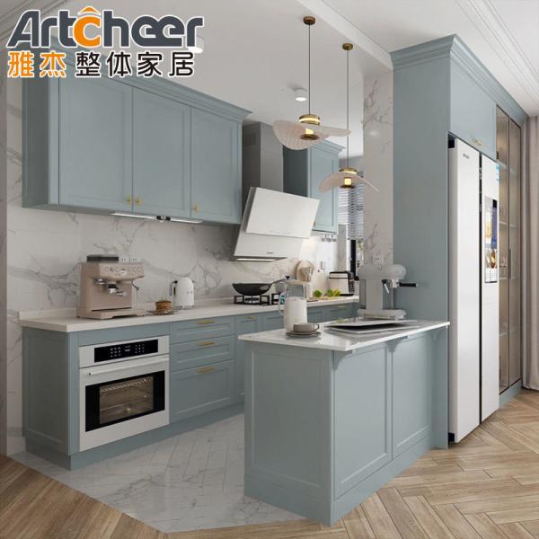 Sale Shaker Grey Solid Wood Kitchen Cabinet with Laminated Bullnose Countertop