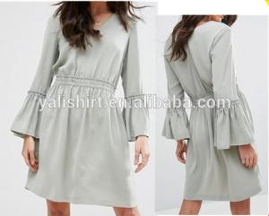 Quality Professional clothing factory custom women v neck flared cuffs plus size dress wholesale