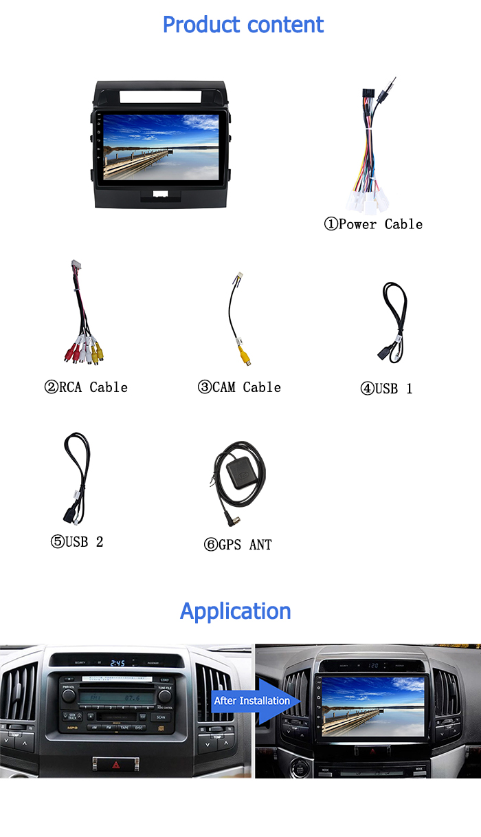 Android 9.1 2Din IPS 10 inch 2.5D screen car gps radio navigation player for Toyota Land Cruiser 2007-2014