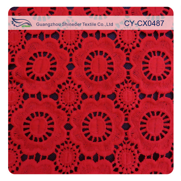 Red Stretch Floral Embroidered Lace Fabric For Women Dress and Top