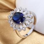 Hollow Silver AAA Cubic Zirconia Sapphire Wedding Ring Prong Setting
