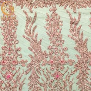 Quality Modern Pink Beaded Embroidered Lace Fabric For Nigerian Wedding wholesale