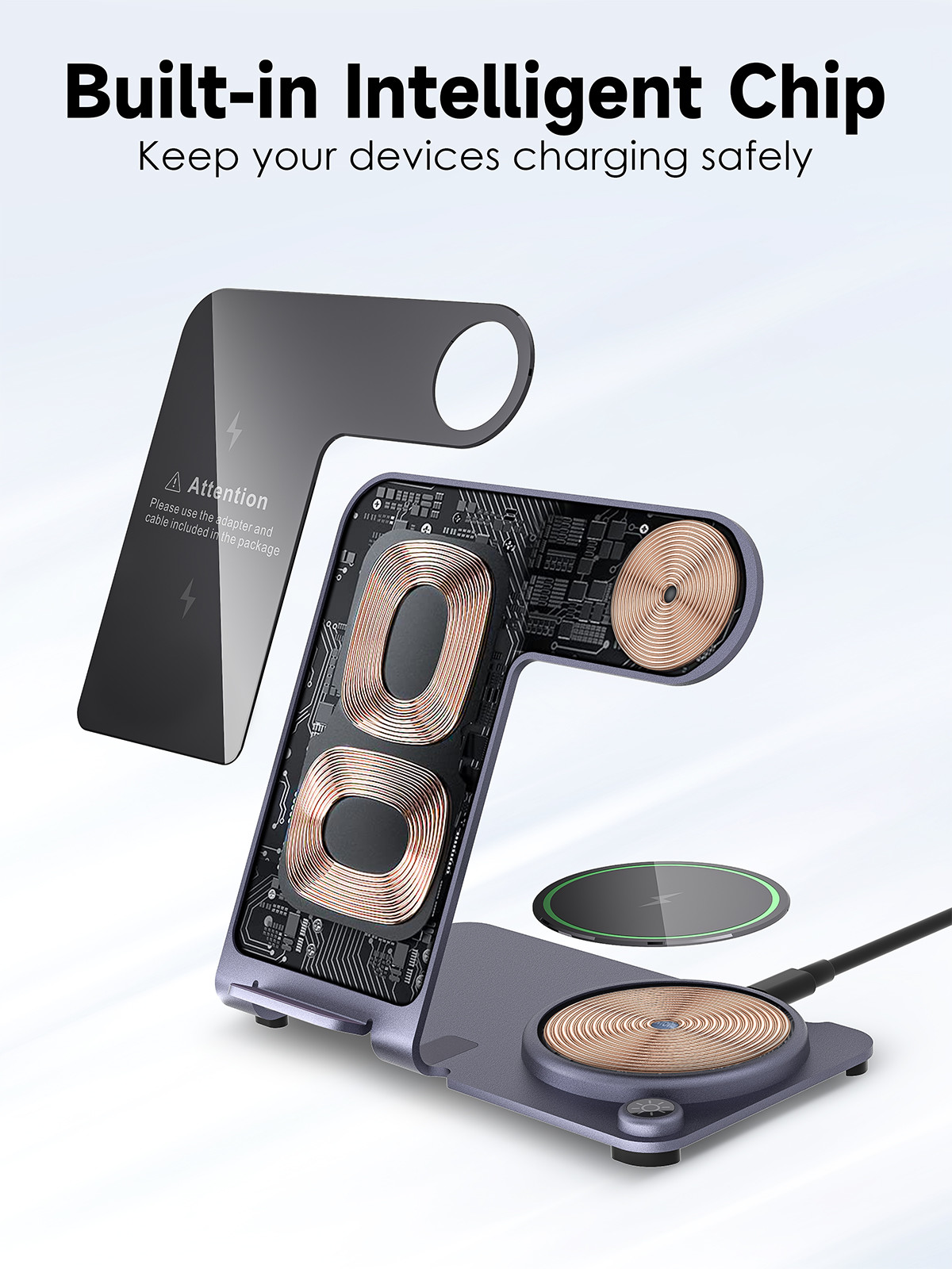 Stylish Wireless 3 In 1 Charging Stand With Aluminum Alloy Material