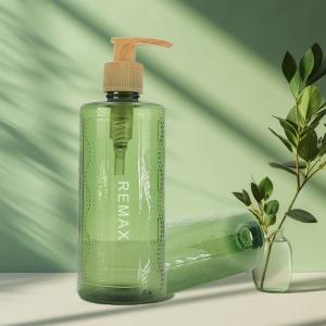 Quality 250ml Green cylindrical smooth with bamboo pump for shampoo lotion bottle wholesale