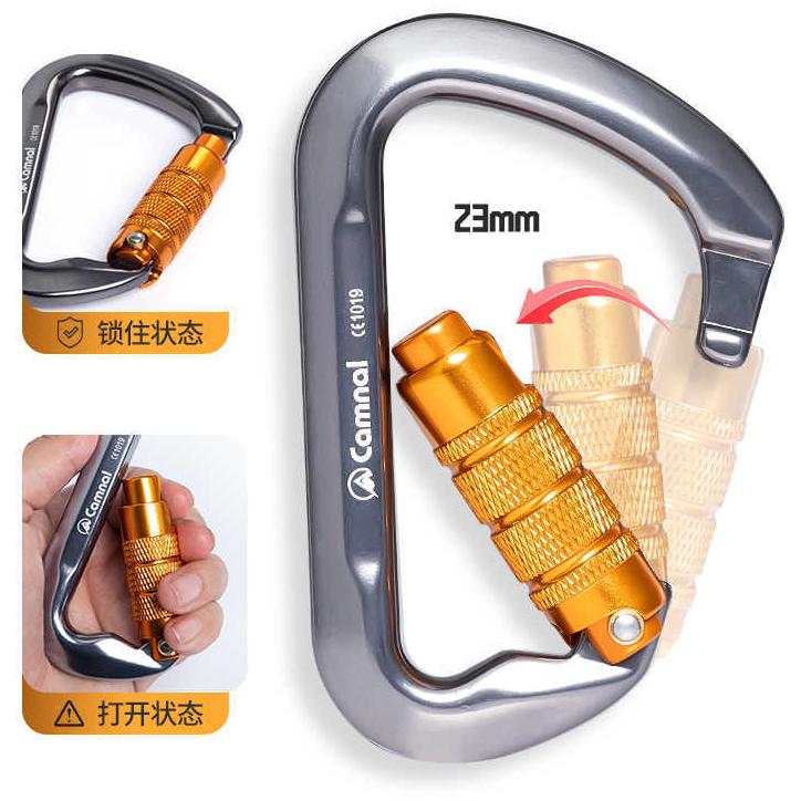7075 Aviation Aluminum 30KN D Shape Rock Climbing Carabiner for Safety and Rescue