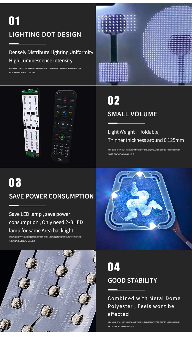 0.14~0.5mm Total Height LGF Dome Array PET Keypad Button Material For Lighting LOGO
