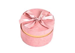 Quality Round Glitter Velvet Jewelry Box , Suede Gift Box Stamping Logo With Top Ribbon wholesale